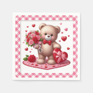 Serviette En Papier Mignonne Valentine's Day Teddy Bear