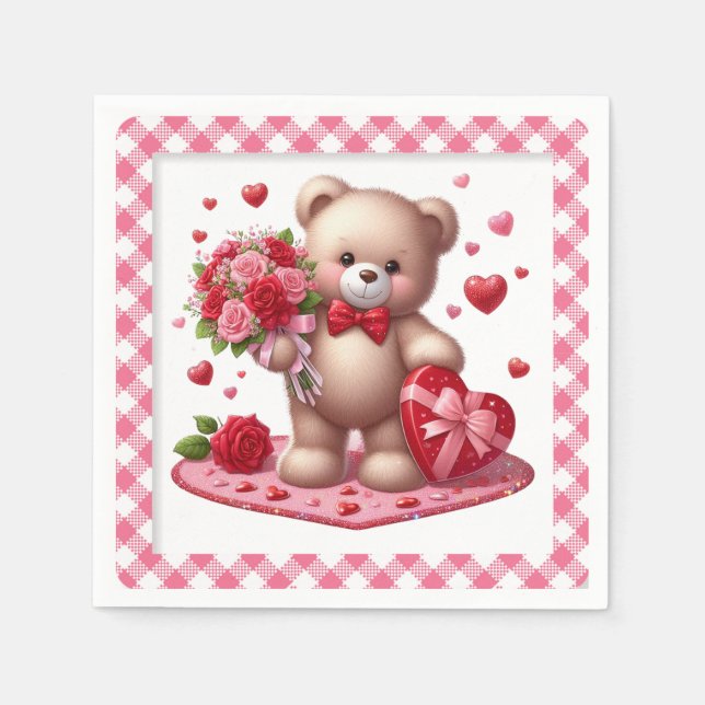 Serviette En Papier Mignonne Valentine's Day Teddy Bear (Devant)