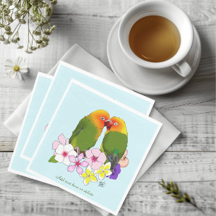 Serviette En Papier Mignonneaux Inséparables Fleurs Tropicales Oiseau