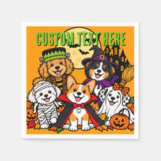 Serviette En Papier Mignons chiots d'Halloween orange personnalisés