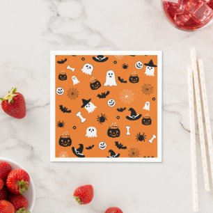 Serviette En Papier Mignons fantômes d'Halloween Tissu orange sans cou