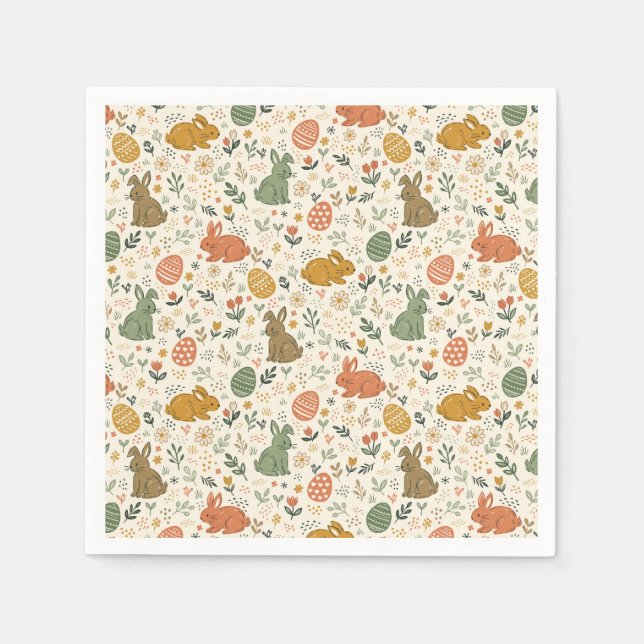 Serviette En Papier Mignons lapins de printemps dessinés à la main sur (Devant)