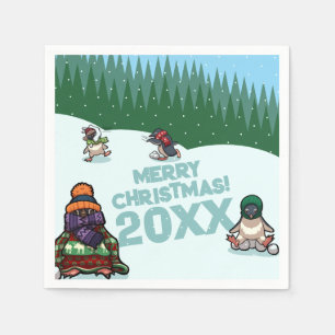 Serviette En Papier Mignons Manchots Ajoutez L'Année Joyeux Noël ! Hiv