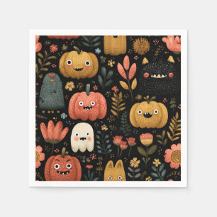 Serviette En Papier Mignons monstres d'Halloween et Motif Citrouille