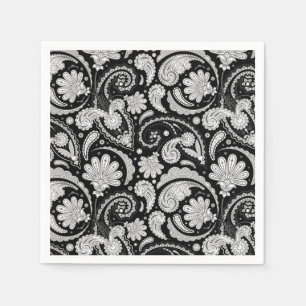 Serviette En Papier Mignons motifs cachemire noir blanc vintage