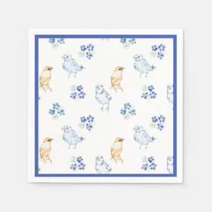 Serviette En Papier Mignons oiseaux pastel et motif floral sans coutur