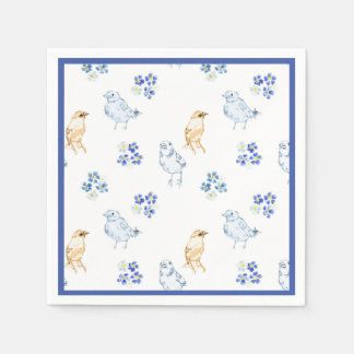 Serviette En Papier Mignons oiseaux pastel et motif floral sans coutur