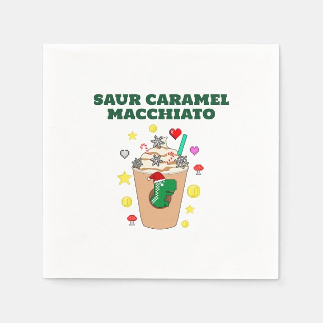 Serviette En Papier Mikitiez Trex dinosaure icedcoffee caramel xmas (Devant)