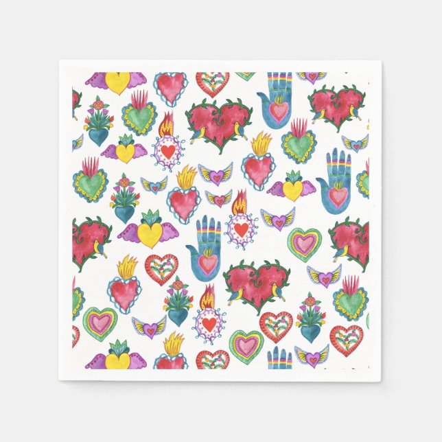 Serviette En Papier Milagros Coeurs flamants Aquarelle Valentines Aime (Devant)