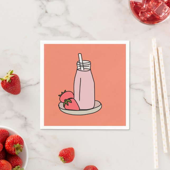 Serviette En Papier Milkshake fraise rétro rose (En situation)