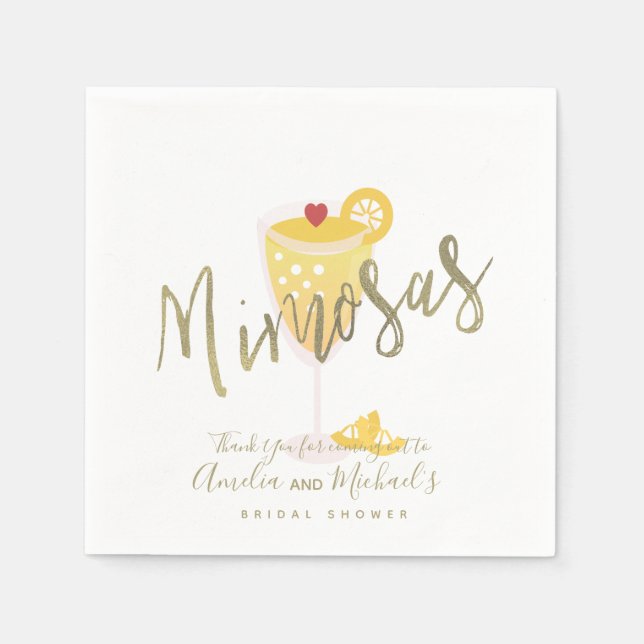 Serviette En Papier Mimosa Fête des mariées Merci or jaune (Devant)