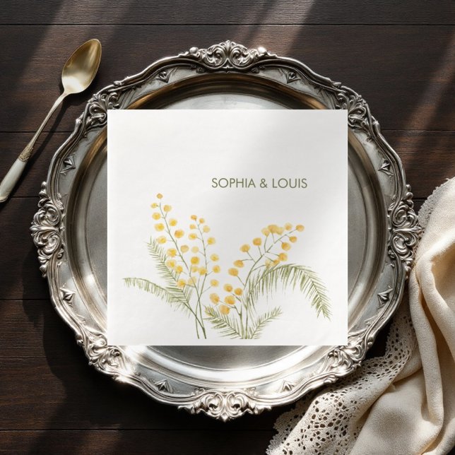 Serviette En Papier Mimosa fleurs romantique mariage serviettes en pap (Créateur téléchargé)