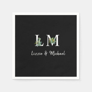 Serviette En Papier Mini Cactus Monogramme Nom Black Cocktail