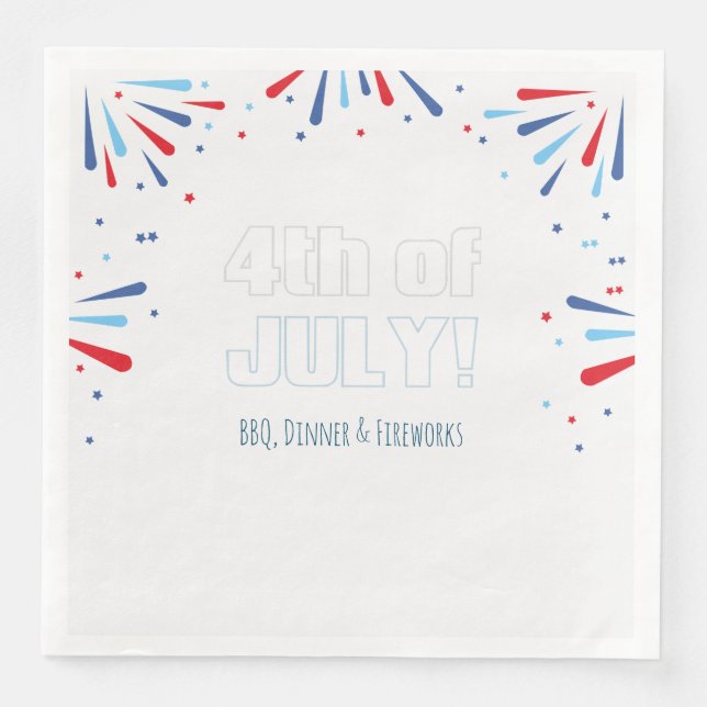 Serviette En Papier Mini feux d'artifice avec le texte du 4 juillet (Devant)