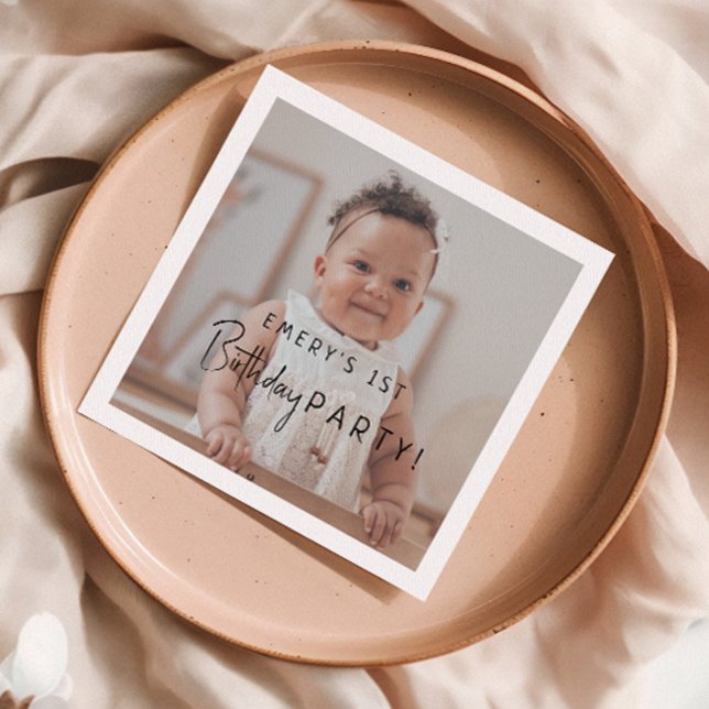 Serviette En Papier Mini-genre Neutre Photo 1er anniversaire fête (Créateur téléchargé)