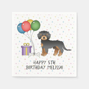 Serviette En Papier Mini Goldendoodle noir et fauve Joyeux Anniversair