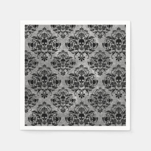 Serviette En Papier Mini gris fascinant de noir de motif de damassé d