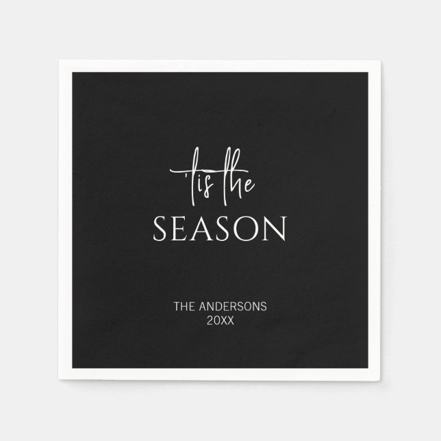 Serviette En Papier Mini Noir Tis La Saison Fêtes De Noël (Devant)