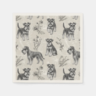 Serviette En Papier Miniature Schnauzer Sépia Vintage Toile de Jouy