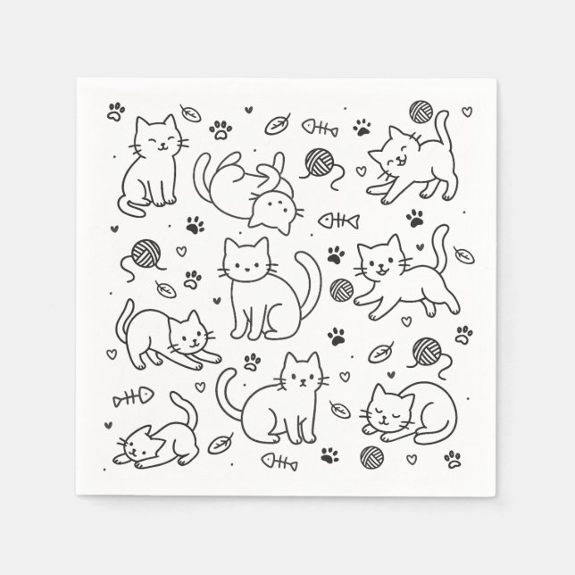 Serviette en papier Minimal Cat Doodle (Devant)