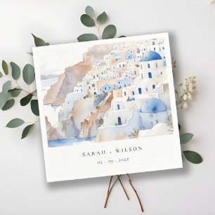 Serviette En Papier Minimal chic Santorini Grèce Mariage aquarelle