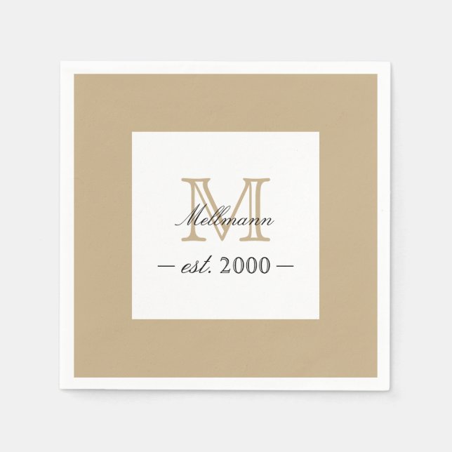 Serviette En Papier Minimal Elegant Gold Monogram Family Year Est. (Devant)