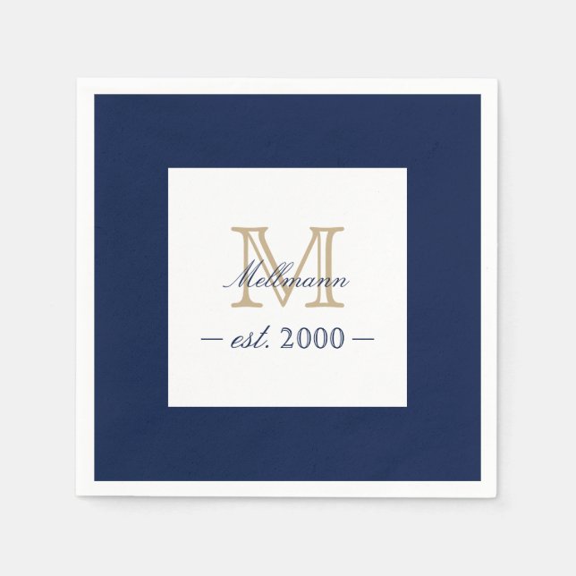 Serviette En Papier Minimal Elegant Gold Monogram Family Year Est. (Devant)