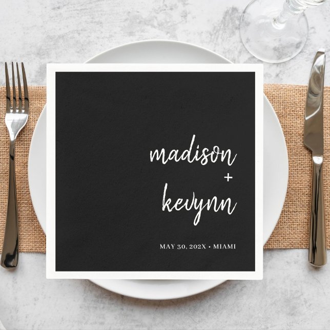 Serviette En Papier Minimal et chic | Serviettes de Mariage noir (Créateur téléchargé)