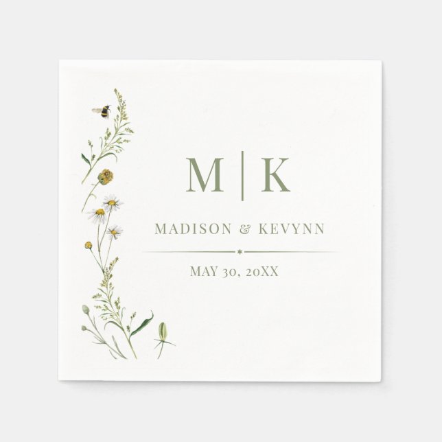 Serviette En Papier Minimal et chic | Serviettes Mariages florales (Devant)