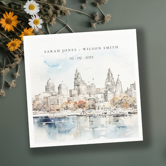 Serviette En Papier Minimal Kansas City Missouri Watercolor Mariage (Créateur téléchargé)