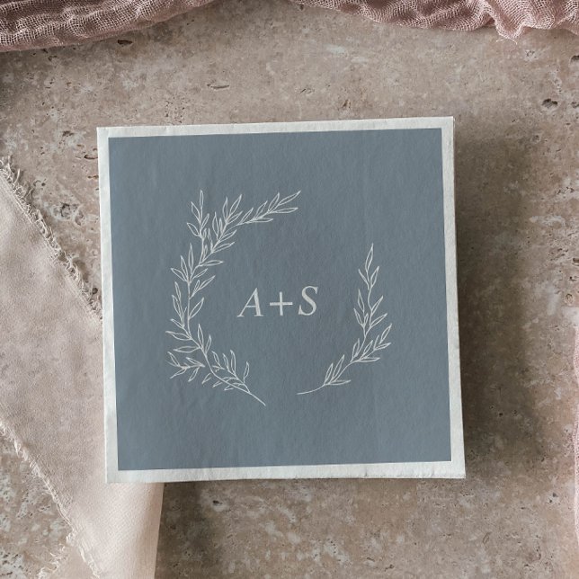 Serviette En Papier Minimal Leaf | Blue and White Monogram Wedding (Créateur téléchargé)