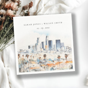 Serviette En Papier Minimal Los Angeles, Californie Mariage d'aquarell