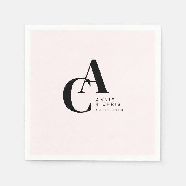 Serviette En Papier Minimal, Monogramme, Lien clair, Mariage (Devant)