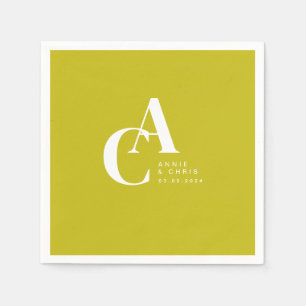 Serviette En Papier Minimal, Monogramme, Limette, Mariage