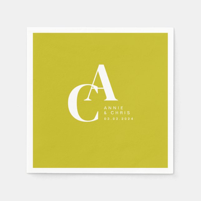 Serviette En Papier Minimal, Monogramme, Limette, Mariage (Devant)