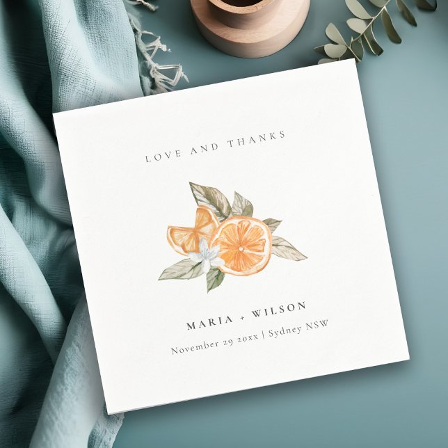 Serviette En Papier Minimal Orange Botanique Aimer Merci Mariage (Créateur téléchargé)
