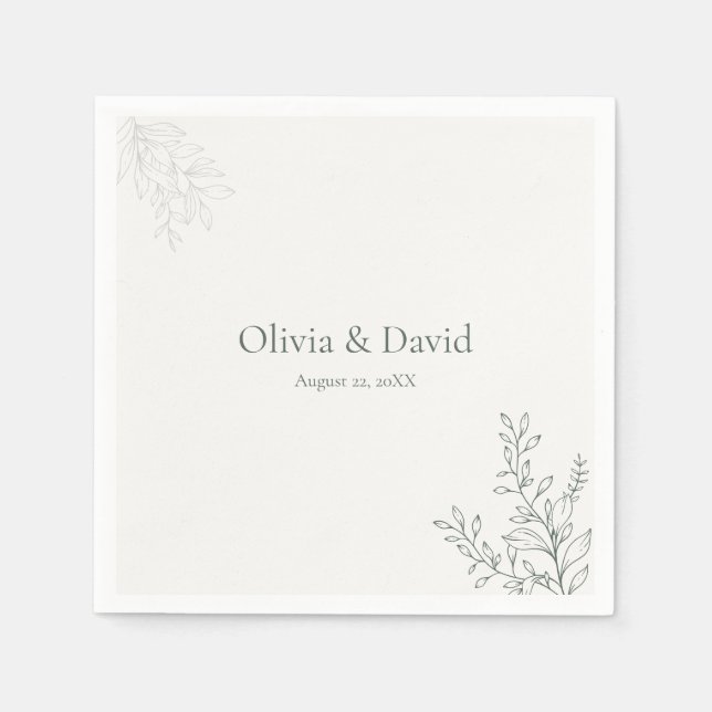 Serviette En Papier Minimal Sage Green Botanical Wedding Napkin (Devant)