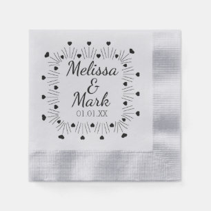 Serviette En Papier Minimal Simple Cœurs Noirs Dessinés à la Main Arge
