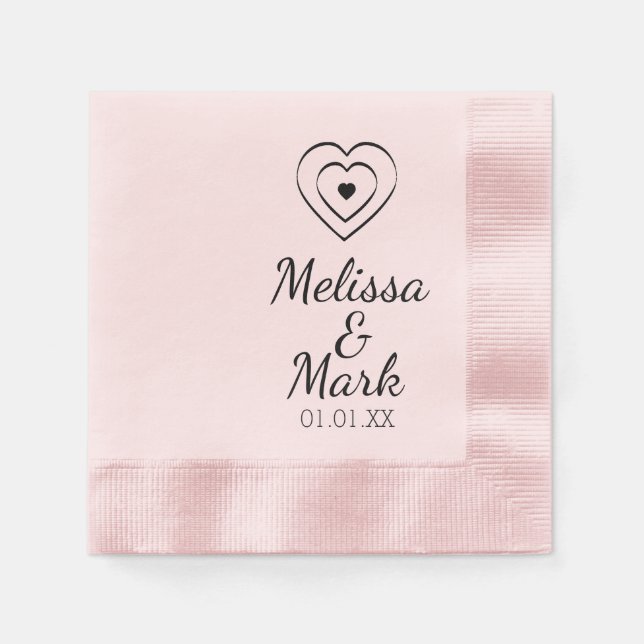 Serviette En Papier Minimal Simple Triple Coeurs Main Dessinée Rose (Devant)