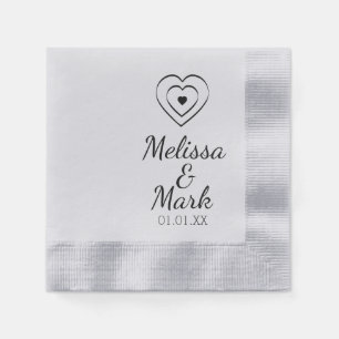 Serviette En Papier Minimal Simple Triple Coeurs Main Tiré Argent