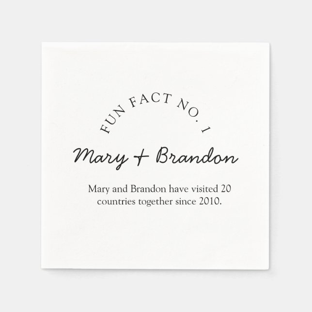 Serviette En Papier Minimalist Black and White Fun Fact Wedding (Devant)