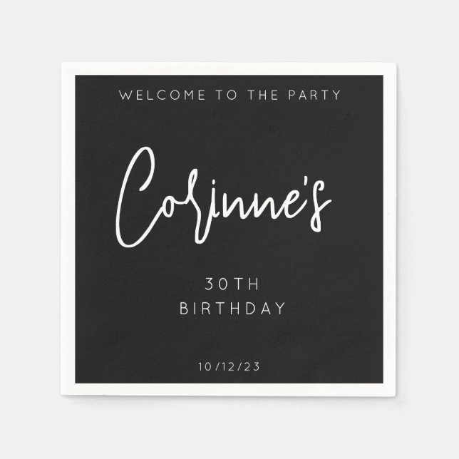 Serviette En Papier Minimalist Black Calligraphic 30th Birthday Party (Devant)