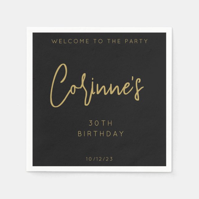 Serviette En Papier Minimalist Black Gold 30th Birthday Party (Devant)
