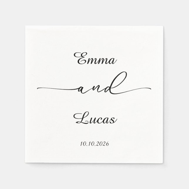 Serviette En Papier Minimalist Black & White Wedding | Modern Script  (Devant)
