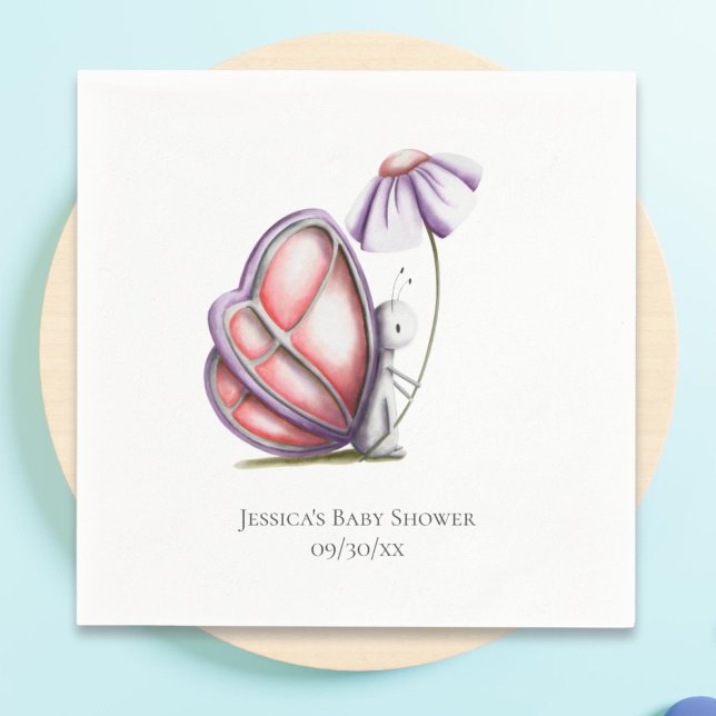 Serviette En Papier Minimalist Butterfly Flower Baby Shower (Créateur téléchargé)