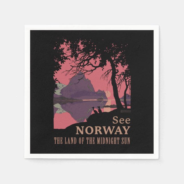 Serviette En Papier Minimalist Norway Sunset Poster - Mountain Fjord (Devant)