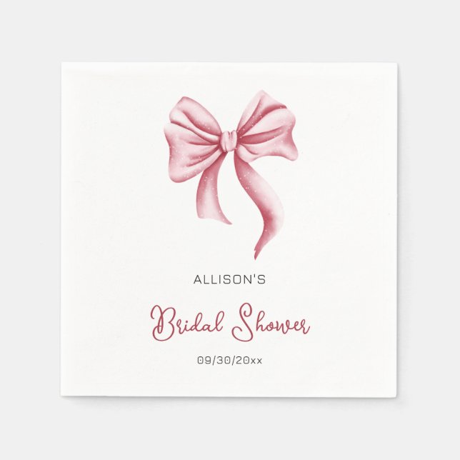 Serviette En Papier Minimalist Pink Bow Bridal Shower (Devant)