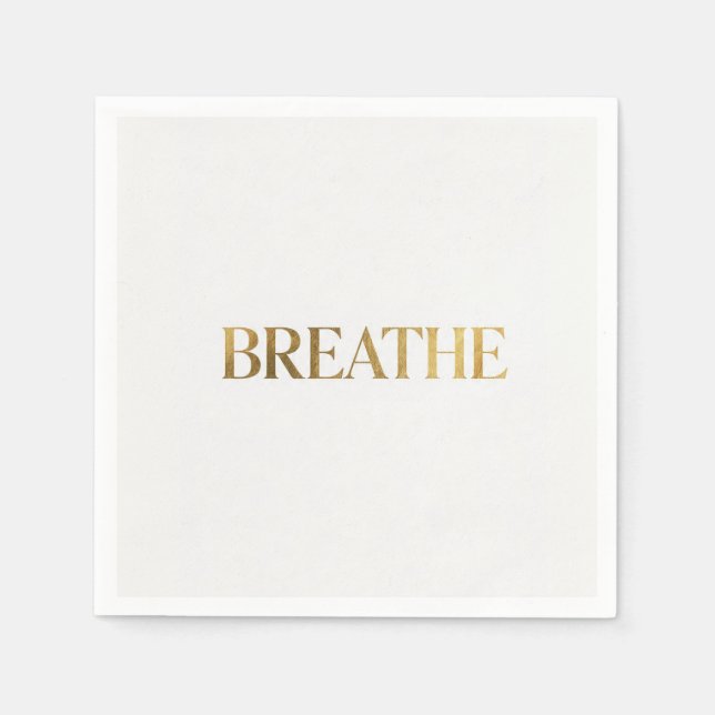 Serviette En Papier Minimalist typography with gold word breathe (Devant)