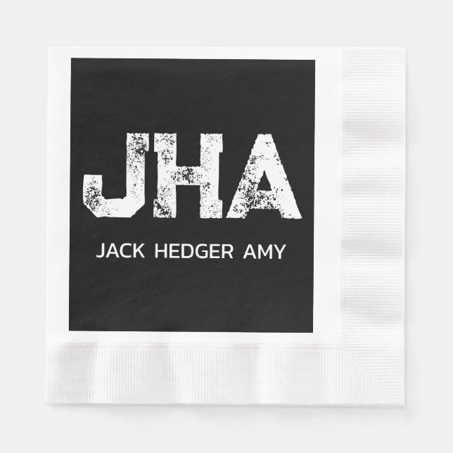 SERVIETTE EN PAPIER MINIMALIST WHITE THREE LETTER MONOGRAM NAME BLACK (Devant)