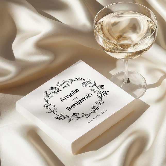 Serviette En Papier minimalist Wildflower Wreath Folk Rustic Wedding  (Créateur téléchargé)